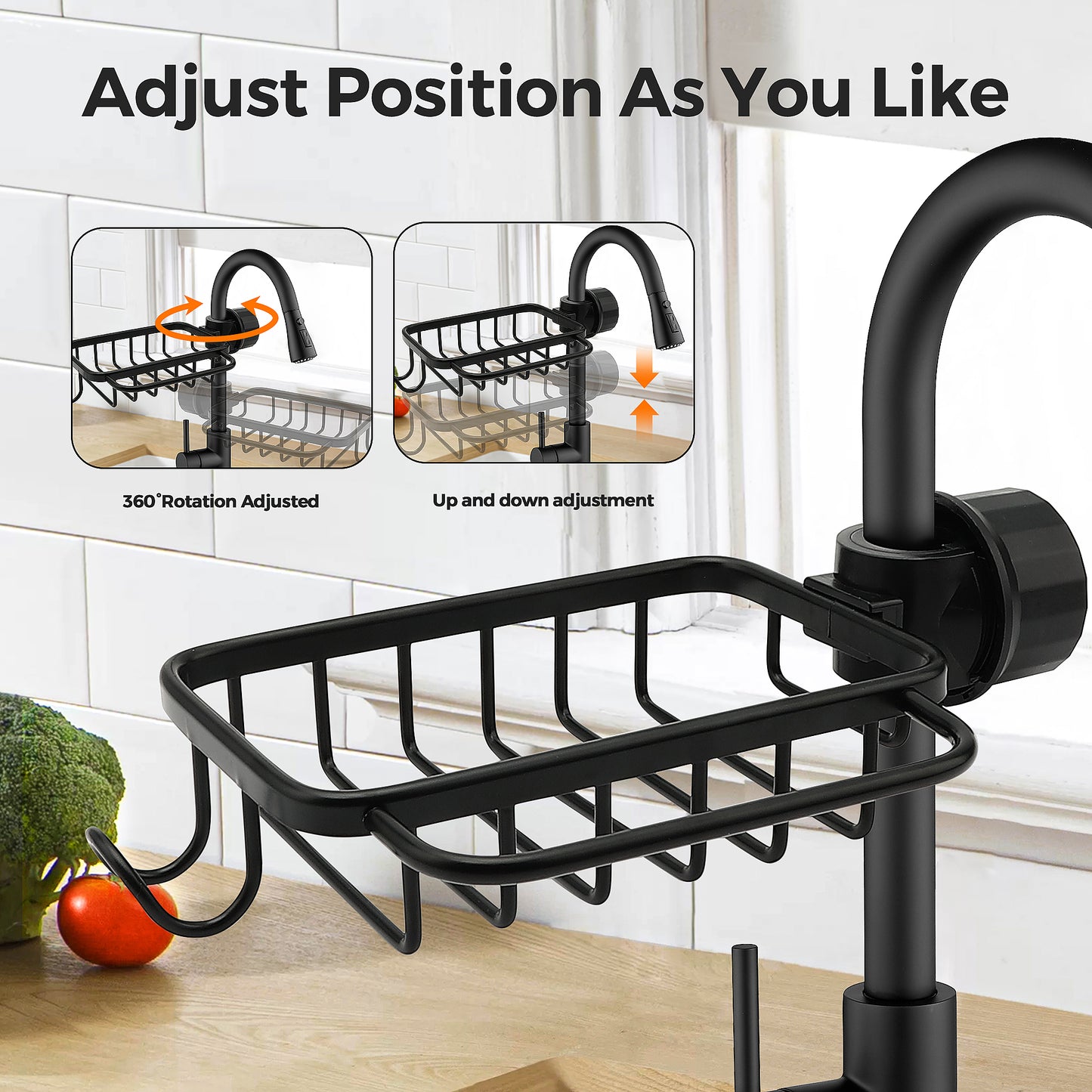 Ravinte Sponge Holder for Kitchen Sink, Hanging Drain Sink Sponge Holder Over Facuet Sponge Holder Sink Caddy Faucet Rack for Kitchen Sink Organizer and Bathroom Shower Rack